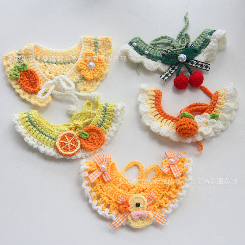 宠物手工毛线围脖编织项圈口水巾围嘴猫咪钩针脖圈装饰配饰小型犬