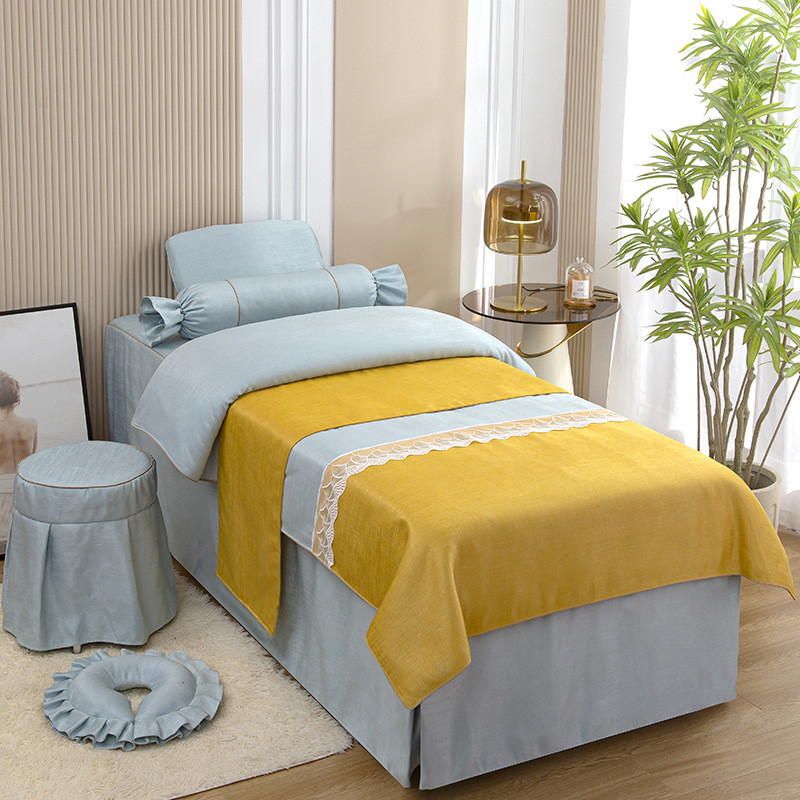 高档棉麻床套美容院理疗按摩床罩美容床罩四件套厂家批发