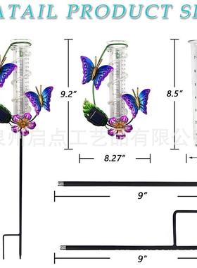 直供铁艺太阳能花园插件户外蝴蝶玻璃量雨管工艺品金属庭院