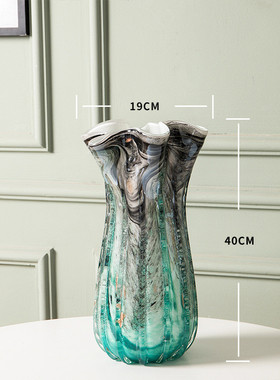 新中式古风花瓶装饰摆件客厅花器插花样板间家居山水画玻璃工艺品