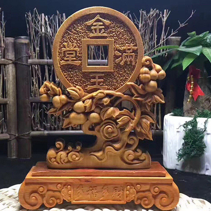 柏木福禄多福多财摆件家居饰品办公摆件家用挂件福禄葫芦
