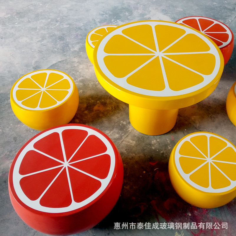 玻璃钢桔子座椅商场创意仿真圆形水果培训户外休息椅坐凳等候椅子