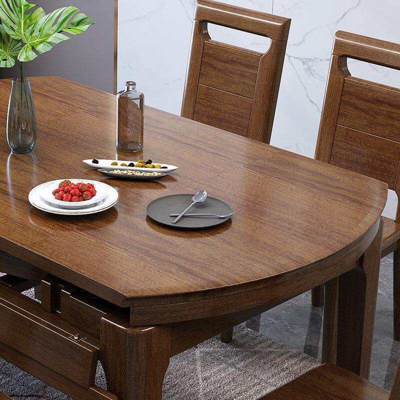 北欧胡桃木圆形餐桌椅子组合实木新中式伸缩小户型可家用折叠餐桌