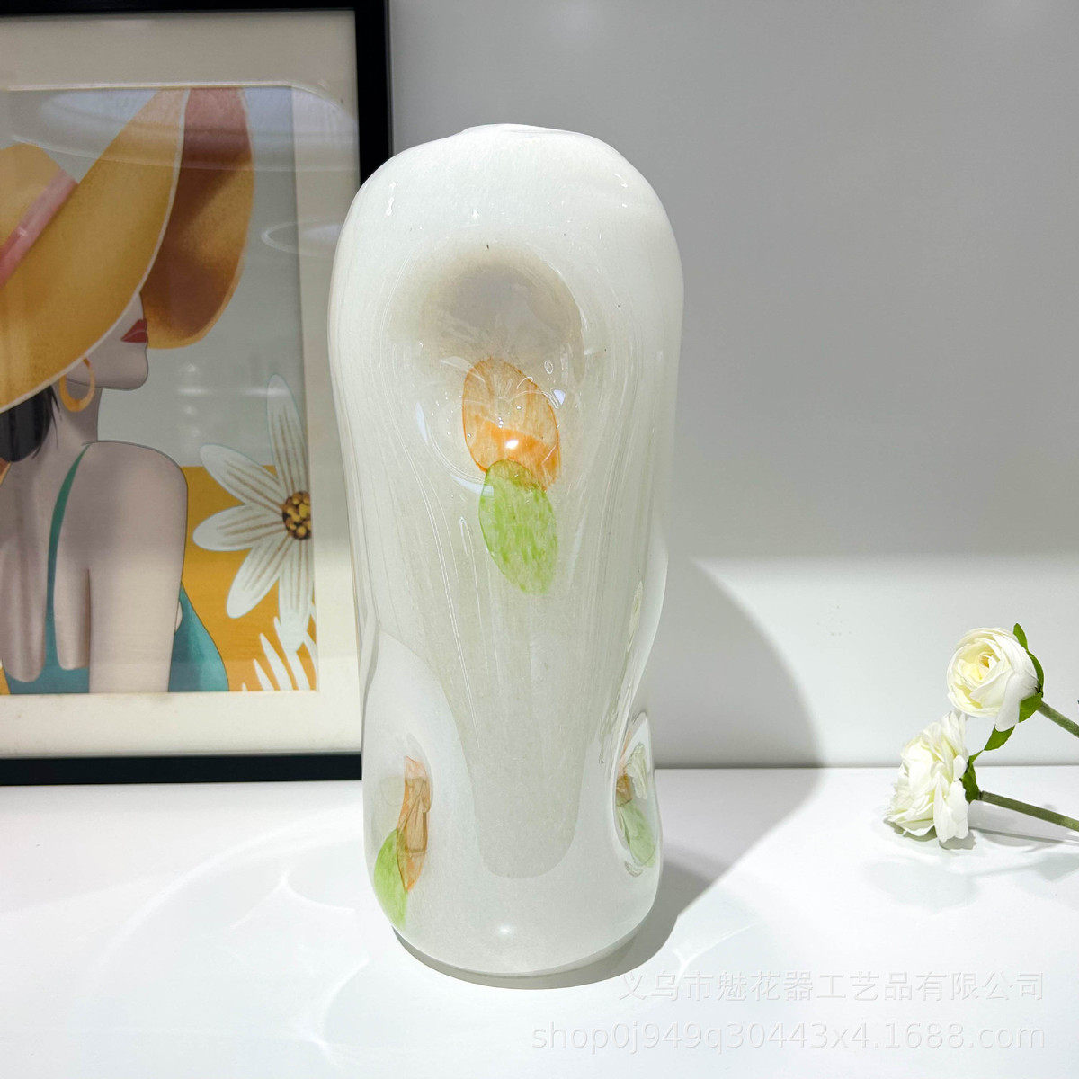 高级感白色不规则手工琉璃客厅家居创意摆件样板间花瓶插花器装饰