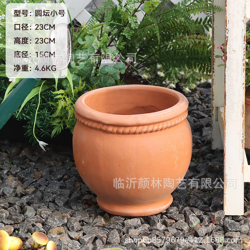 美式红陶盆花束阳台外贸罗马盆粗陶盆花园盆栽花盆陶盆欧式花盆