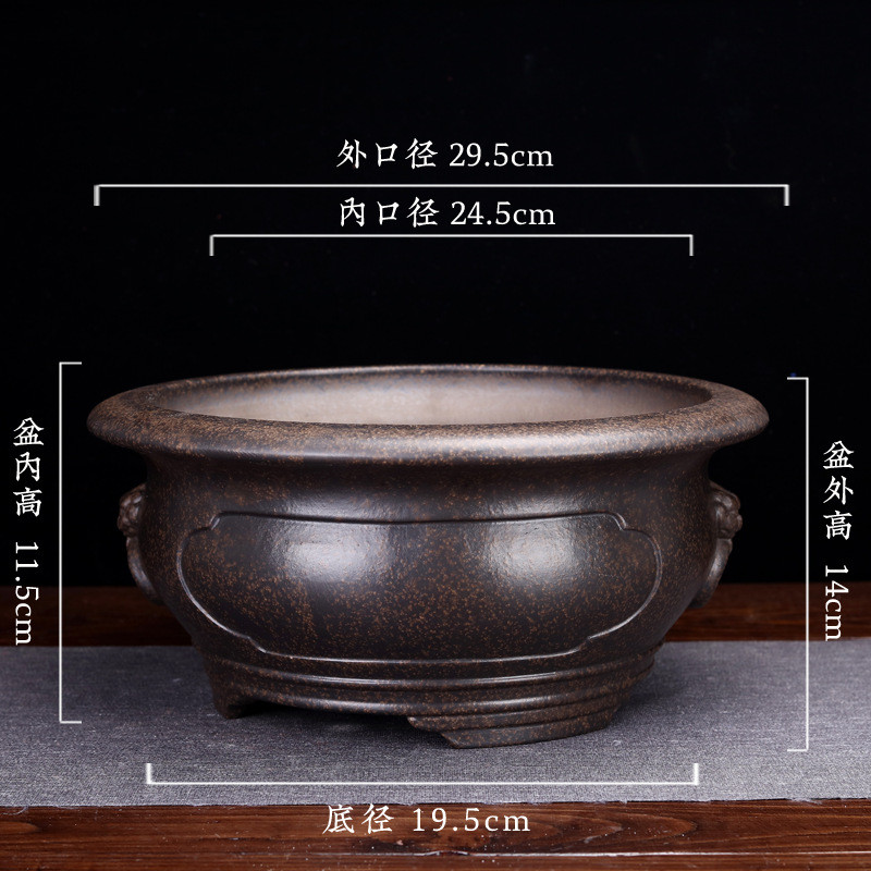 宜兴精品紫砂兽头大口径透气盆景盆阳台客厅园艺兰花多肉批发