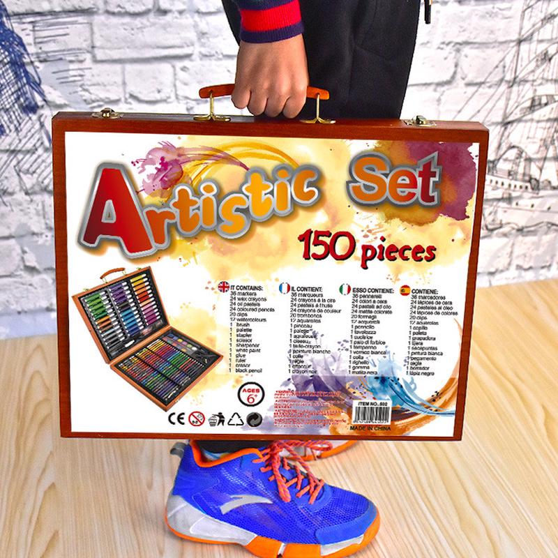 创意150件套木盒绘画套装绘画美术儿童彩笔蜡笔水彩笔组合文具