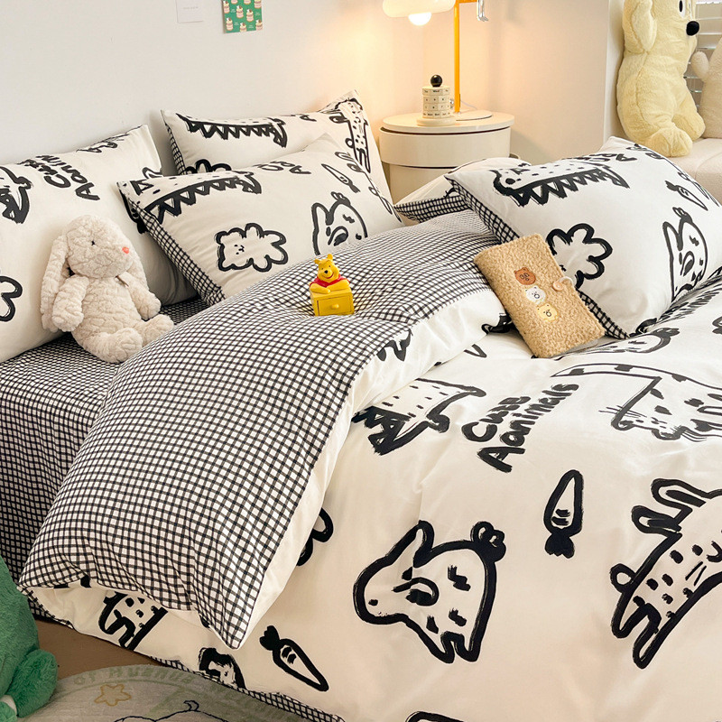 男孩女孩小汽车纯全棉三件套四件套床上用品被套床单学生儿童卡通