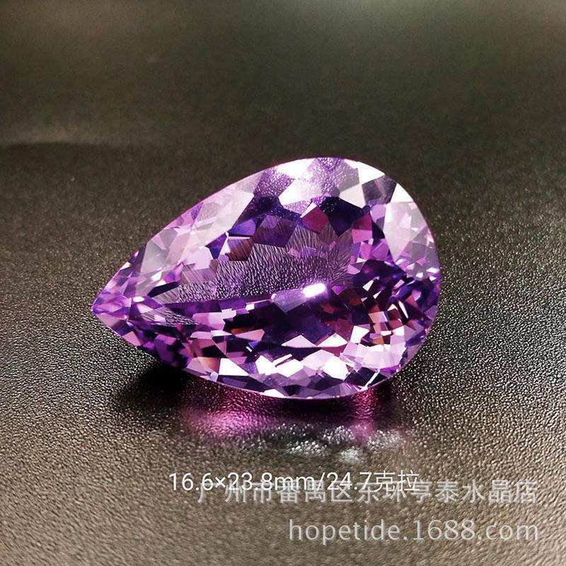 热销批发彩色宝石天然彩紫水晶裸石水滴形椭圆形全玻璃体火大颗粒