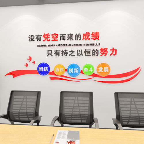 办公室墙面装饰企业文化立体墙贴纸员工志标语公司会议背景布置