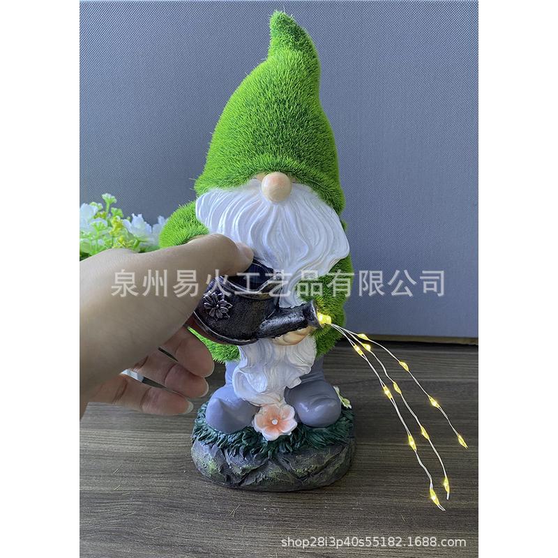 户外太阳能雕像灯小绒植矮人花园雕像树脂工艺品庭院草坪灯装饰