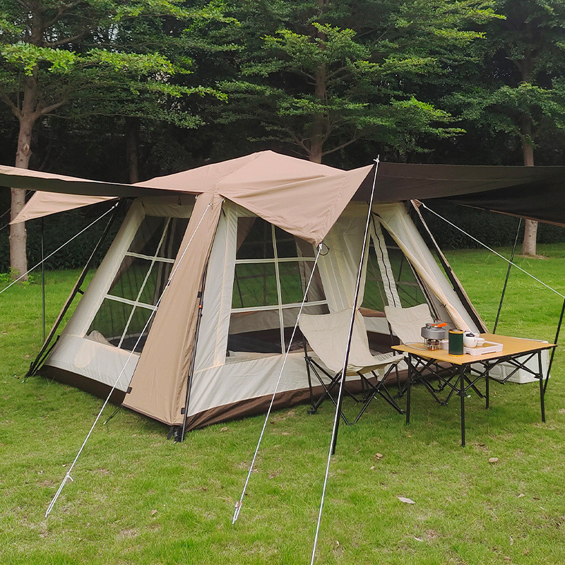 两室一厅户外黑胶防雨防晒大帐篷4-6人多人野营休闲露营便携帐篷