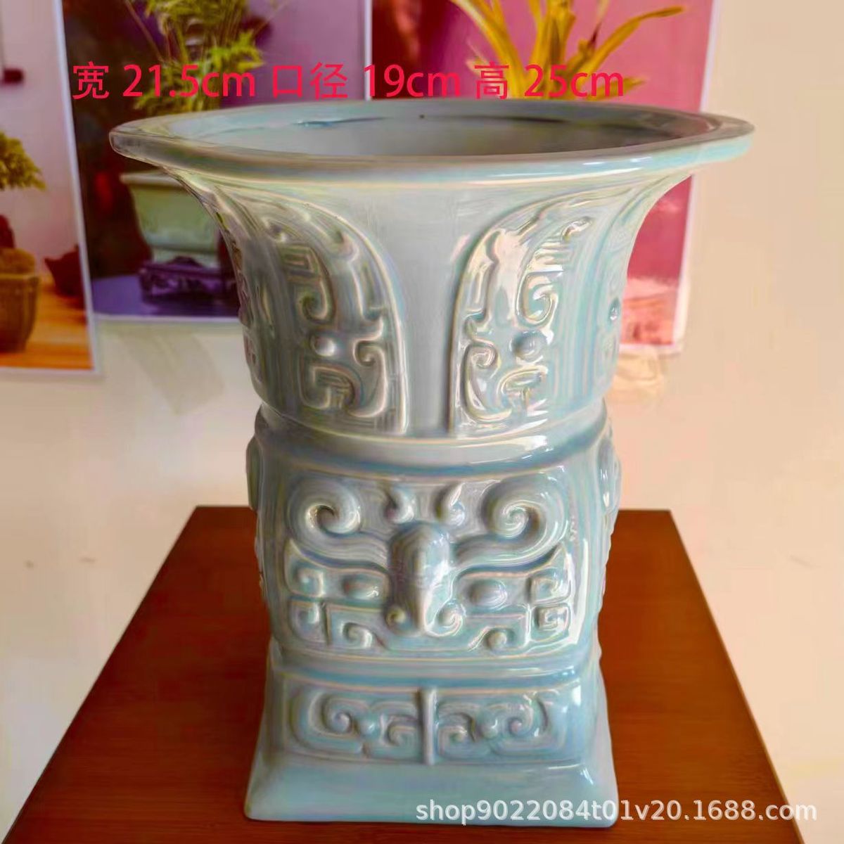 高档大口径兰花盆春兰建兰蝴蝶兰花专用陶瓷盆白泥青瓷釉高四方盆