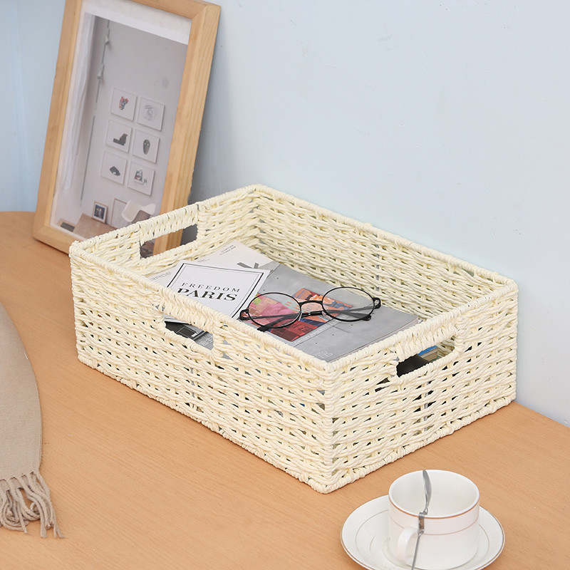 86m0草编杂物篮牛津布放收纳盒桌面长方形篮门口编织钥匙的收纳筐