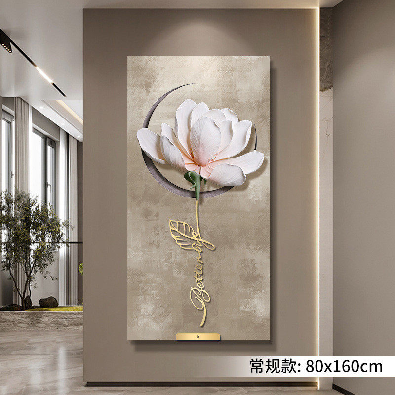 福雕挂画立体浮雕入户玄关装饰画星月玉兰轻奢壁画过道走廊家饰