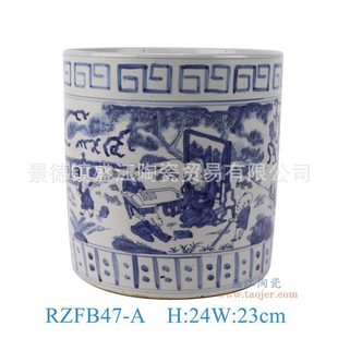 景德镇陶瓷花盆青花瓷手绘花鸟花盆复古笔筒缸家居民宿盆收藏装饰