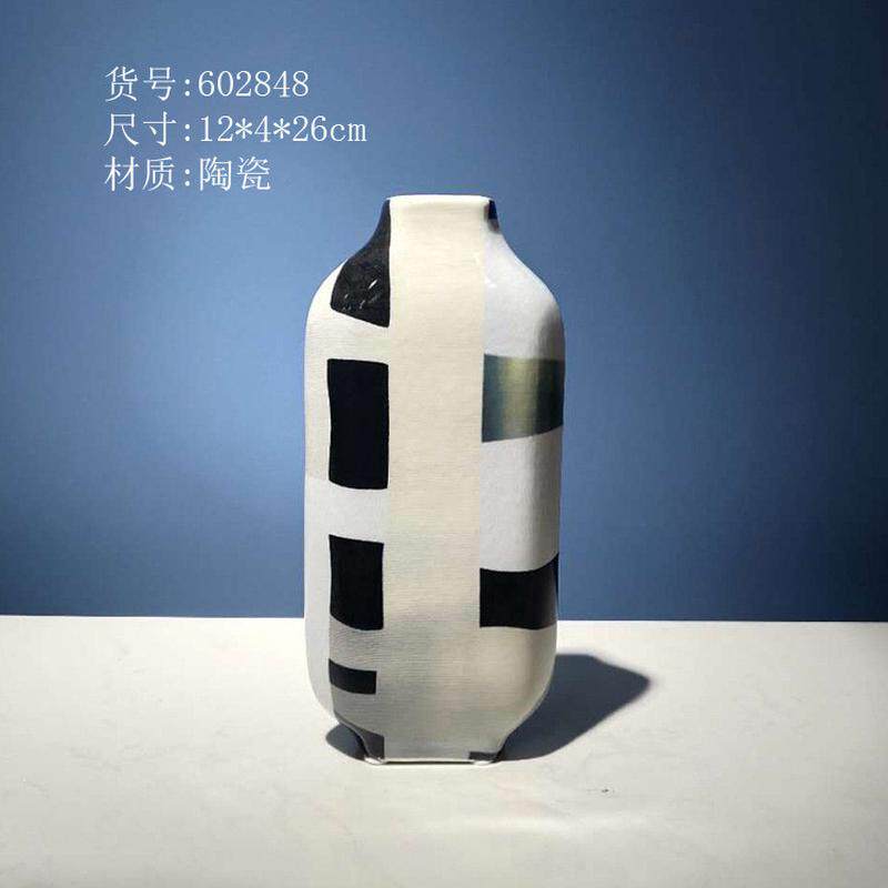 扁形彩色马赛克欧式现代花器陶瓷插花花瓶玄关餐桌软装摆饰工厂