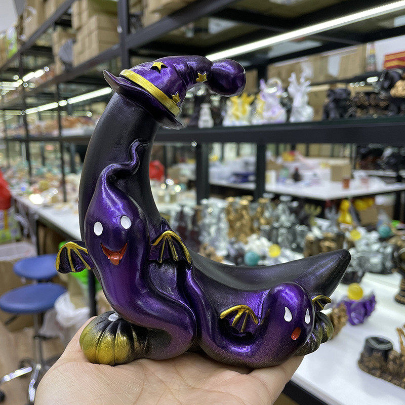 摆件底座万圣节幽灵月亮水晶球树脂工艺品家居办公饰品摆件装饰