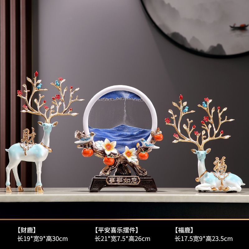 创意玄关装饰画沙漏招财鹿摆件家居客厅酒柜流沙搬家乔迁新居礼品