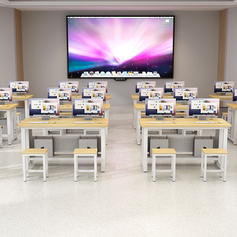 学校机房微机室电脑桌单双人办公桌子培训班台式简约桌椅机箱