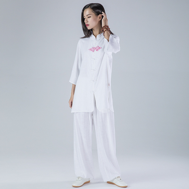 康愫雅新款批发套装女春夏棉麻武术表演服中国风印花练功服太极服