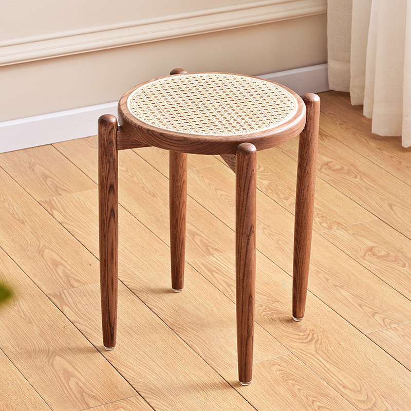 藤编圆凳小凳子家用矮凳板凳可收纳叠放备用加厚梳妆台简约餐凳子