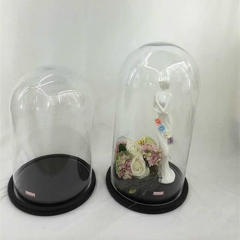欧式工艺品摆件仿真花摆设玻璃花瓶现代创意透明玻璃罩子实木底座