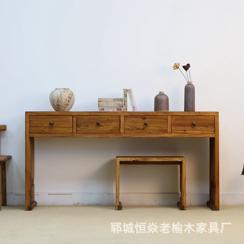 老榆木长方形书桌卧室写字台画案桌桌椅组合卧室家具梳妆榆木