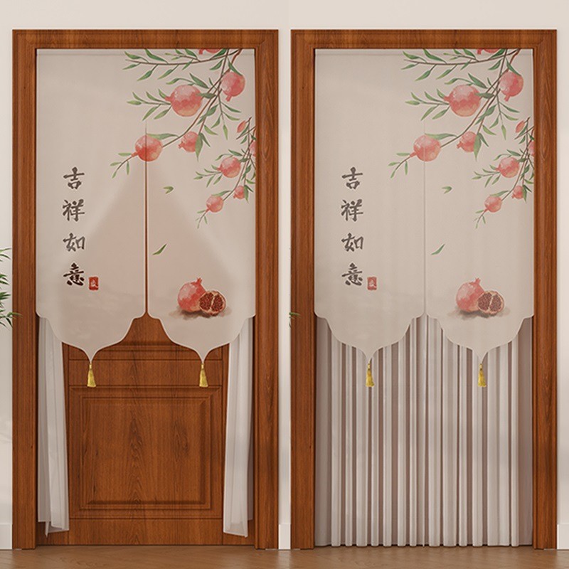 中式防蚊门帘纱帘家用禅意茶馆装饰隔断帘卧室免打孔卫生间长帘子