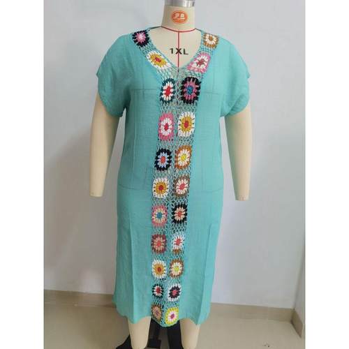 2021镂空手钩花拼接沙滩罩衫加长新款时尚宽松防晒长裙