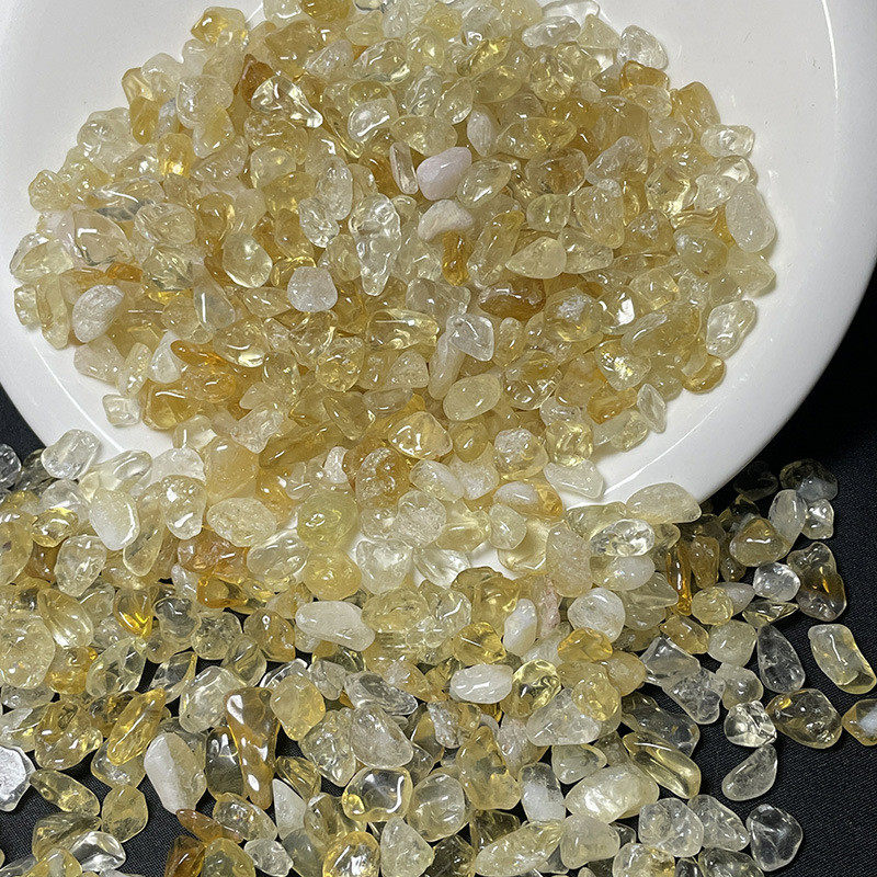 直供天然金发晶水晶碎石消磁鱼缸装饰巴西黄碎石水晶小颗粒石批发