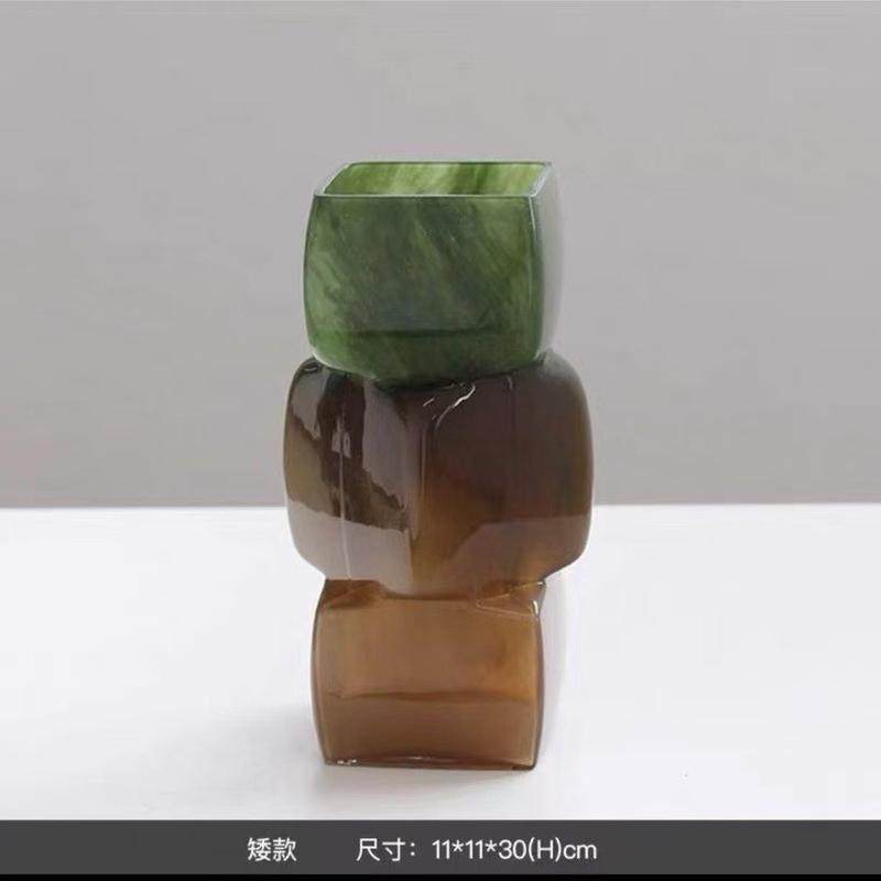 琉璃样板间花瓶高颜值家用客餐厅卧室方口花瓶插花高级感装饰品,家居饰品,装饰摆件,淘宝优惠券,粉丝福利购,淘宝优惠卷