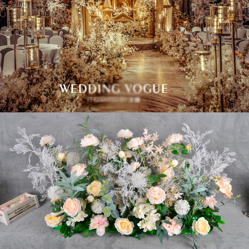 婚庆花排t台地排花酒店花艺路引花婚礼布置道具装饰花长条