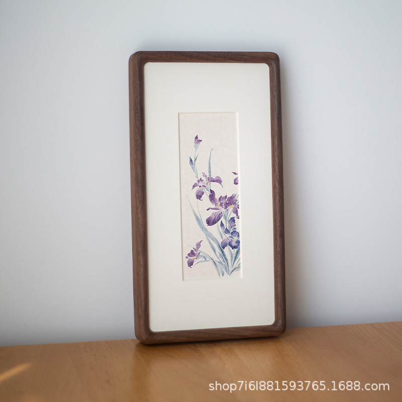 挂画黑胡桃北美实木字画框高级感摆台长条装裱相框柚木