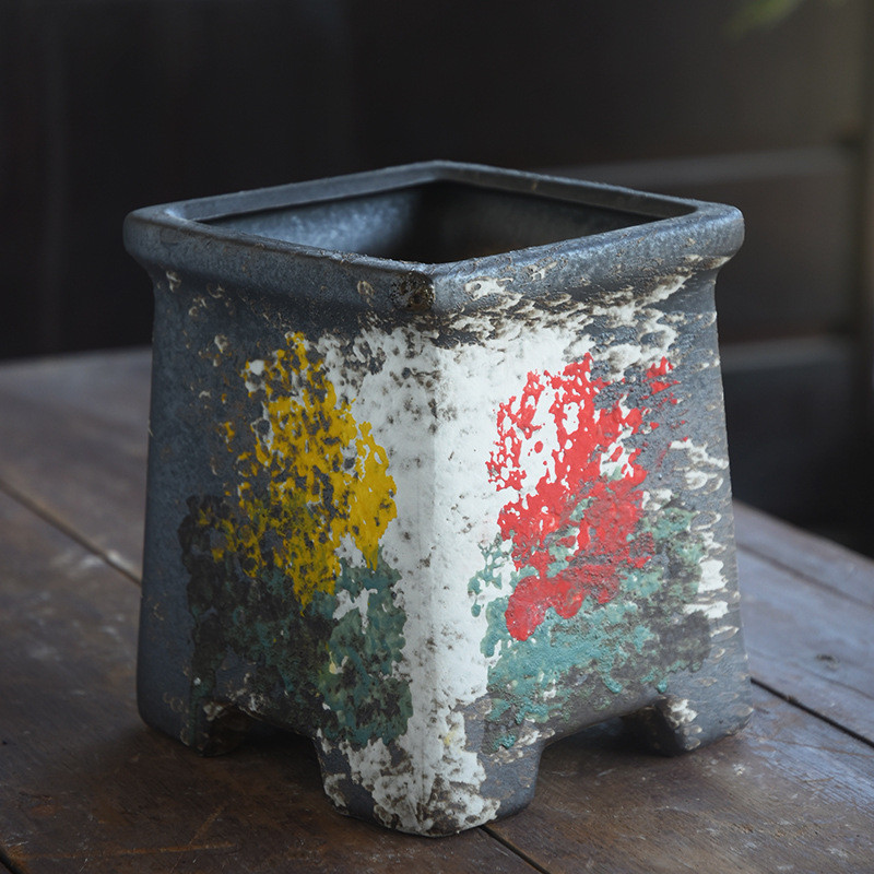 气泡釉创意复古长方形透气文竹多肉蝴蝶兰绿萝陶瓷花盆大号室外