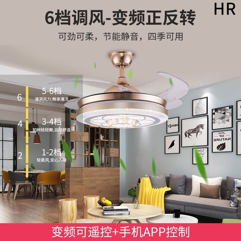 2024年新款水晶餐厅风扇灯客厅卧室静音吊扇灯隐形一体带风扇吊灯
