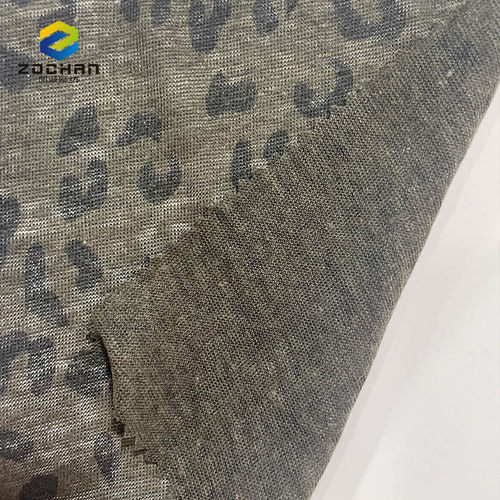 热销【国诚汗赛尔】亚麻莱布军绿底豹纹印花汗布