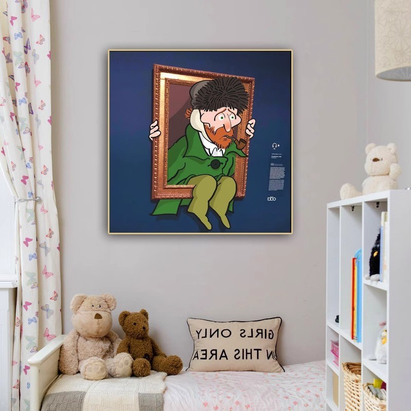 梵高星空图下的罗纳河艺术星夜油画装饰画美式正方形客厅卧室挂画