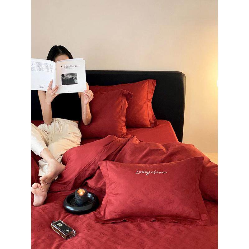 浪漫婚庆100s长绒棉床单四件套高级感提花款全棉结婚被套床上用品,床上用品,婚庆床品套件,淘宝优惠券,粉丝福利购,淘宝优惠卷