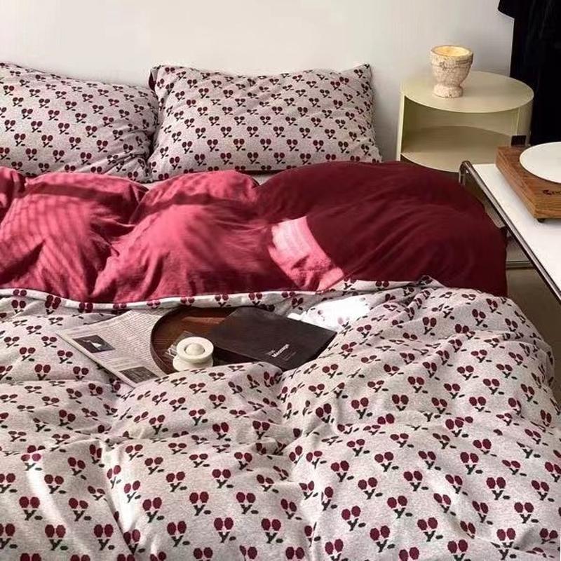 加厚羊色织提花全棉针织棉四件套北欧简约两只天竺棉床单床笠