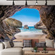 jih3简约风3d立体山洞背景布大自然挂布酒店餐厅装 饰卧室海滩风景