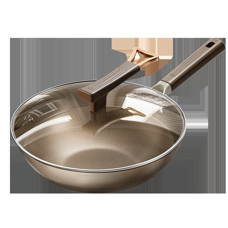 工厂直供炒菜锅锅有钛不粘锅无涂层炒锅家用不锈钢平底钛可批发