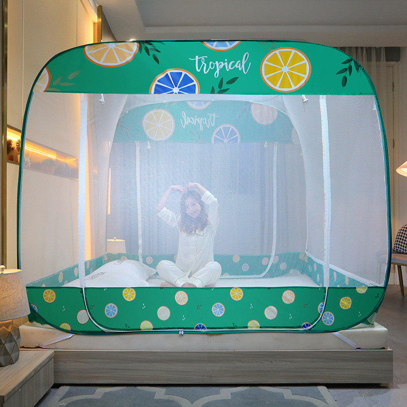 免安装钢丝蚊帐可折叠有底三开门大方顶加高魔术儿童蒙古包蚊帐