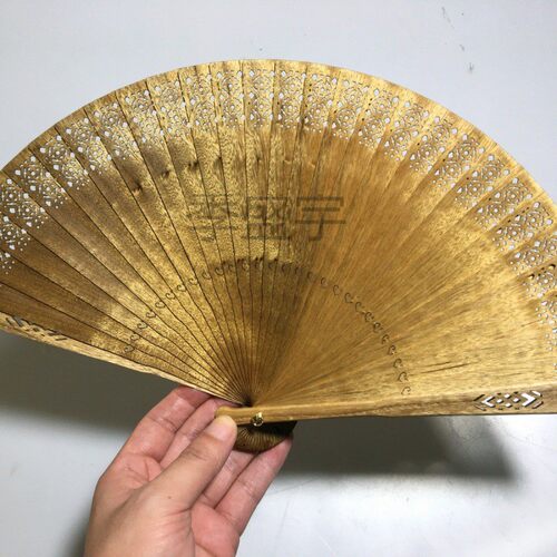 GS7W金丝楠木扇 小叶桢楠老料苏扇 金丝楠扇子镂空古风传统实木中