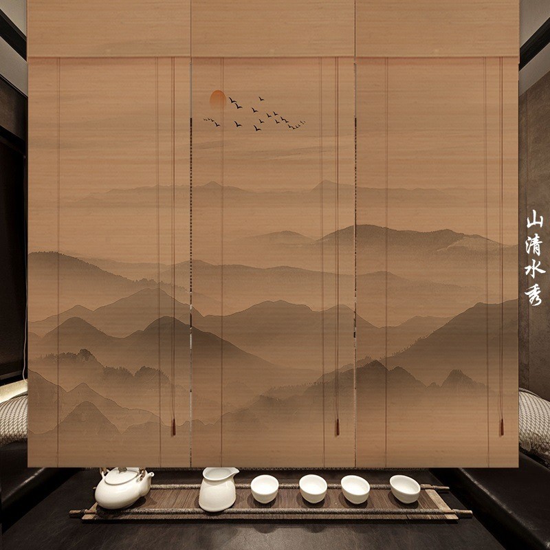 碳化竹帘卷帘窗帘卷拉式禅意遮阳帘门帘隔断挂帘复古中式茶室装饰