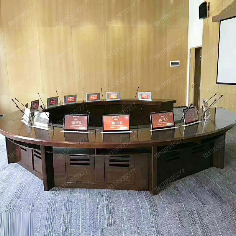圆形款开会会议桌椭圆形办公桌无纸会议实木中式油漆多媒体数字化