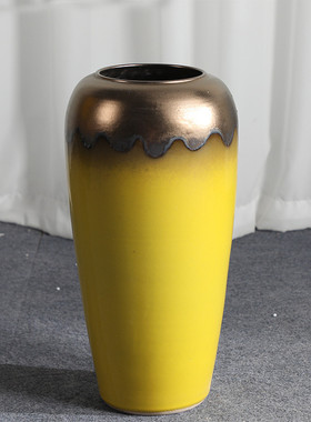 干花陶瓷花瓶落地大客厅景德镇花瓶摆件轻奢北欧黄色现代简约摆设