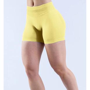 dfyne高弹消光锦纶三段腰健身褶提臀无缝低腰三分裤抽瑜伽裤