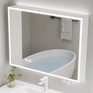 热销轻奢铝合金全面镜箱浴室镜柜带灯镜柜挂墙式带抽纸孔镜面收纳