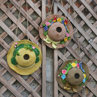 庭院装饰别墅花园造景园艺挂件美式乡村树脂仿真草帽户外鸟窝创意